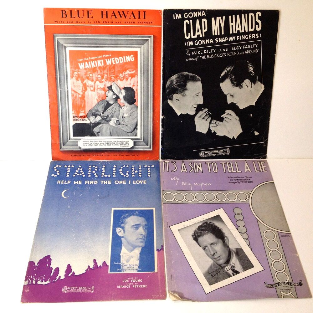 4 Vintage 1930s Sheet Music Blue Hawaii Bing Crosby Shirley Ross Starlight Rudy